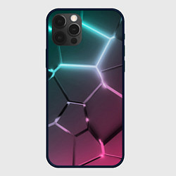 Чехол для iPhone 12 Pro Голубые и малиновые неоновые плиты в разломе, цвет: 3D-черный