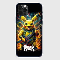 Чехол для iPhone 12 Pro Пикачу рокер с электрогитарой, цвет: 3D-черный