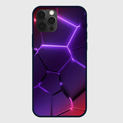 Чехол iPhone 12 Pro Красно-фиолетовые неоновые плиты в разломе
