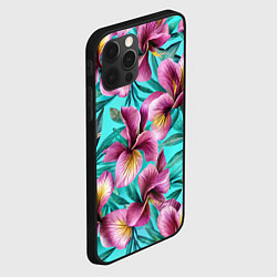 Чехол для iPhone 12 Pro Розовые ирисы лианы паттерн, цвет: 3D-черный — фото 2