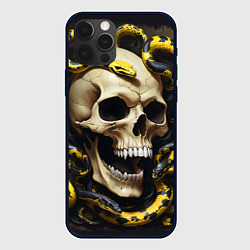 Чехол iPhone 12 Pro Череп и жёлто-чёрные змеи