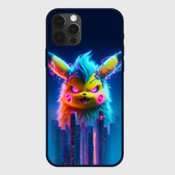 Чехол для iPhone 12 Pro Кибер-Пикачу среди небоскрёбов - нейроарт, цвет: 3D-черный