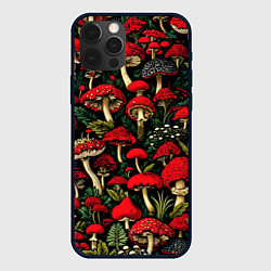 Чехол iPhone 12 Pro Лесные красные грибы мухоморы - паттерн