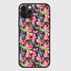 Чехол для iPhone 12 Pro Птицы и цветы, цвет: 3D-черный
