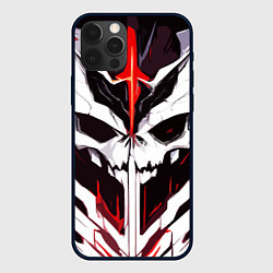 Чехол для iPhone 12 Pro Абстрактный белый череп и красные полосы, цвет: 3D-черный