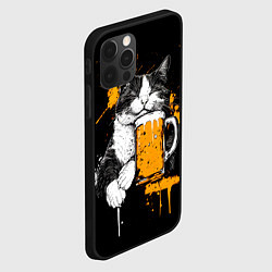 Чехол для iPhone 12 Pro Уставший кот с кружкой пива, цвет: 3D-черный — фото 2