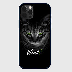 Чехол для iPhone 12 Pro Недобрый кот с зелёными глазами - What?, цвет: 3D-черный