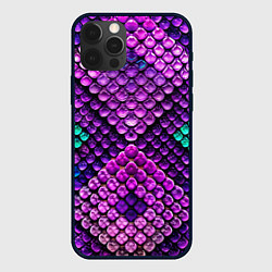 Чехол iPhone 12 Pro Фиолетовая текстурная кожа змеи