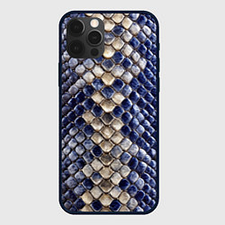 Чехол iPhone 12 Pro Синяя и серая кожа змеи