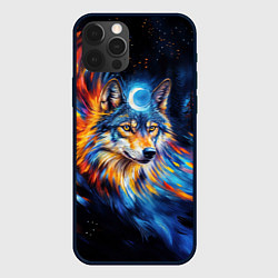 Чехол iPhone 12 Pro Волк и луна - импрессионизм