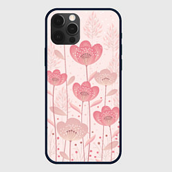 Чехол для iPhone 12 Pro Абстрактные цветы в розовом, цвет: 3D-черный