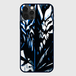 Чехол для iPhone 12 Pro White and blue abstraction on a black background, цвет: 3D-черный