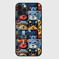 Чехол iPhone 12 Pro Вязанные еноты на пэчворк