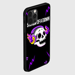 Чехол для iPhone 12 Pro System of a Down неоновый череп, цвет: 3D-черный — фото 2