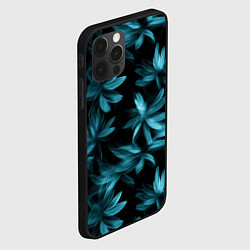 Чехол для iPhone 12 Pro Размытые сине-зеленые цветы на черном фоне, цвет: 3D-черный — фото 2