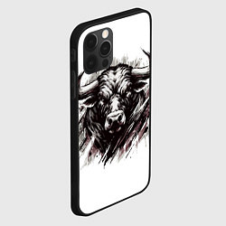 Чехол для iPhone 12 Pro Гранж - портрет быка: голова, цвет: 3D-черный — фото 2