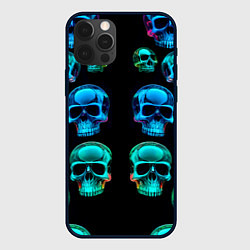Чехол iPhone 12 Pro Neon skulls - ai art pattern