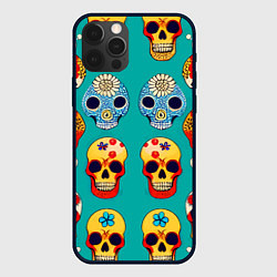 Чехол iPhone 12 Pro Летний паттерн из цветных мексиканских черепков -