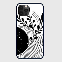 Чехол iPhone 12 Pro Растительная абстракция black and white