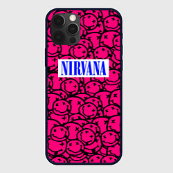 Чехол для iPhone 12 Pro Nirvana pink logo, цвет: 3D-черный