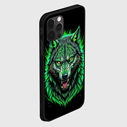 Чехол для iPhone 12 Pro Морда волка в зеленом свете, цвет: 3D-черный — фото 2