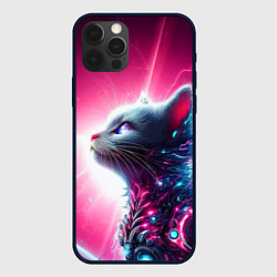 Чехол iPhone 12 Pro Космический кибер котёнок - неоновое свечение