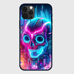 Чехол для iPhone 12 Pro Neon skull in metropolis - future, цвет: 3D-черный