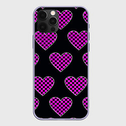 Чехол для iPhone 12 Pro Эмо клетчатый паттерн - сердце черно розовое, цвет: 3D-светло-сиреневый
