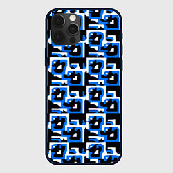 Чехол iPhone 12 Pro Бело-синие фигуры на чёрном фоне
