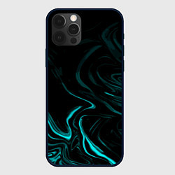 Чехол iPhone 12 Pro Чёрный с бирюзовыми разводами абстракция