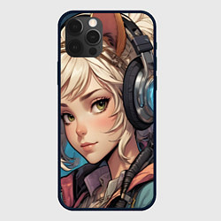 Чехол для iPhone 12 Pro Девочка в наушниках, цвет: 3D-черный