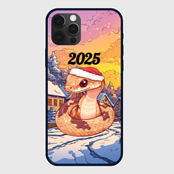 Чехол для iPhone 12 Pro Новогодняя змейка 2025, цвет: 3D-черный