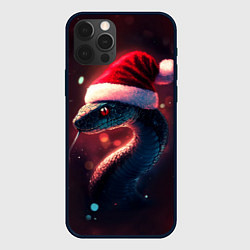 Чехол для iPhone 12 Pro Змея в новогодней шапке, цвет: 3D-черный