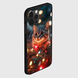 Чехол для iPhone 12 Pro Новогодний котик в гирляндах, цвет: 3D-черный — фото 2