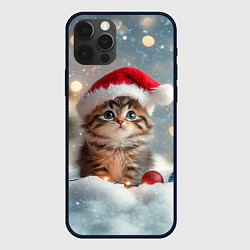 Чехол для iPhone 12 Pro Котенок и новогодние шарики, цвет: 3D-черный