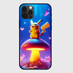 Чехол iPhone 12 Pro Пикачу на грибе в сказочном лесу - фантазия