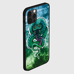 Чехол для iPhone 12 Pro Агрессивная зеленая змея на абстрактном фоне, цвет: 3D-черный — фото 2