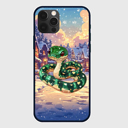 Чехол для iPhone 12 Pro Новогодняя зеленая змея 2025, цвет: 3D-черный
