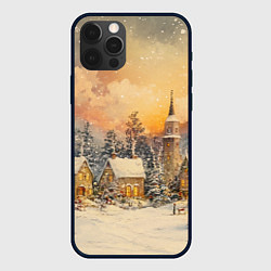 Чехол для iPhone 12 Pro Новогодний небольшой городок, цвет: 3D-черный