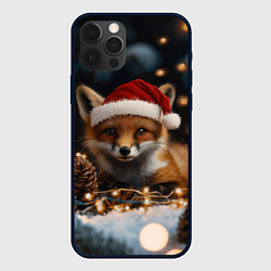 Чехол для iPhone 12 Pro Лисица в новогодней шапочке, цвет: 3D-черный