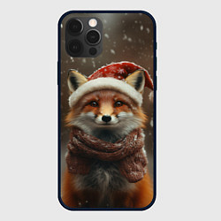 Чехол для iPhone 12 Pro Лисица в новогодней шапочке, цвет: 3D-черный