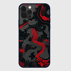 Чехол iPhone 12 Pro Камуфляж черный в красную полоску