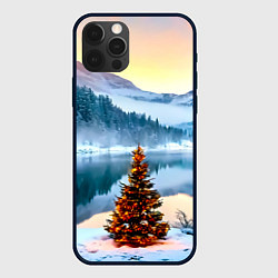 Чехол iPhone 12 Pro Новогодняя елочка на берегу озера