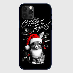 Чехол для iPhone 12 Pro Милый кролик в шапке Деда Мороза, цвет: 3D-черный