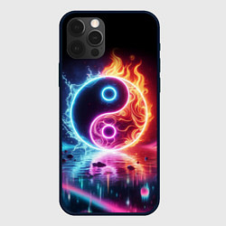 Чехол iPhone 12 Pro Инь янь - неоновый космос