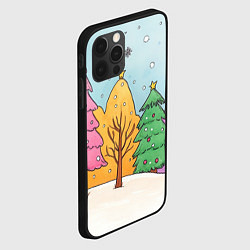 Чехол для iPhone 12 Pro Разноцветные елочки и деревья, цвет: 3D-черный — фото 2
