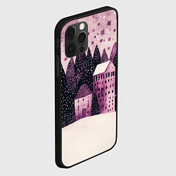 Чехол для iPhone 12 Pro Новогодние домики в лесу, цвет: 3D-черный — фото 2