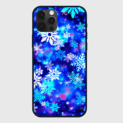 Чехол для iPhone 12 Pro Яркие узоры снежинок, цвет: 3D-черный