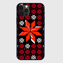 Чехол для iPhone 12 Pro Красно-белые звёзды на чёрном фоне, цвет: 3D-черный