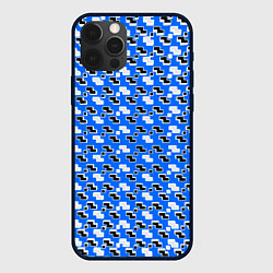 Чехол iPhone 12 Pro Чёрно-белые фигуры на синем фоне